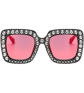 Oversized Women Oversized Square Large Frame Bling Rhinestone Vintage Sunglasses - Black Frame & Red Lens - C618CX0I4N7 $24.67