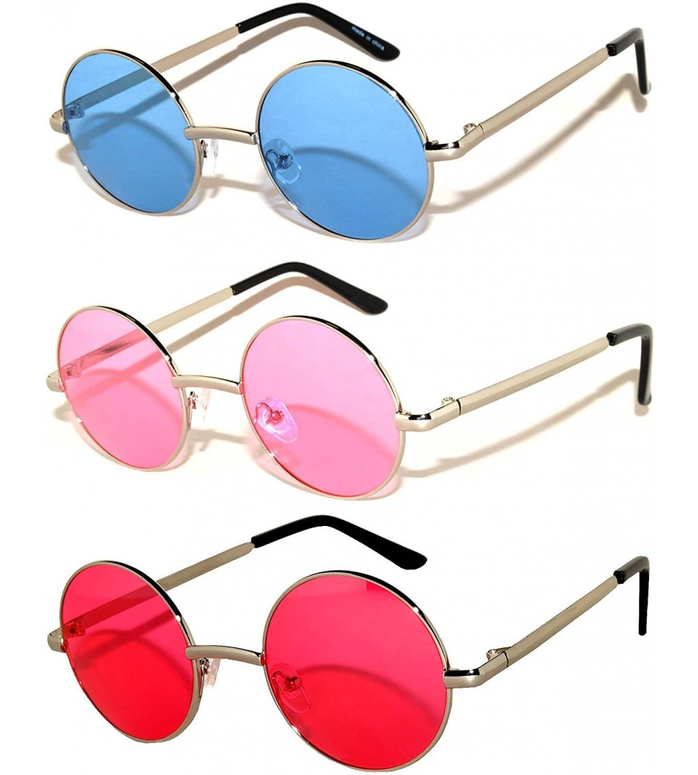 Goggle Set of 3 Pairs Round Retro Vintage Circle Sunglasses Colored Metal Frame Small model 43 mm - CC184ZSK2E3 $18.20
