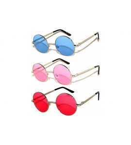 Goggle Set of 3 Pairs Round Retro Vintage Circle Sunglasses Colored Metal Frame Small model 43 mm - CC184ZSK2E3 $18.20