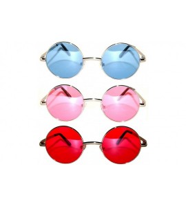 Goggle Set of 3 Pairs Round Retro Vintage Circle Sunglasses Colored Metal Frame Small model 43 mm - CC184ZSK2E3 $18.20