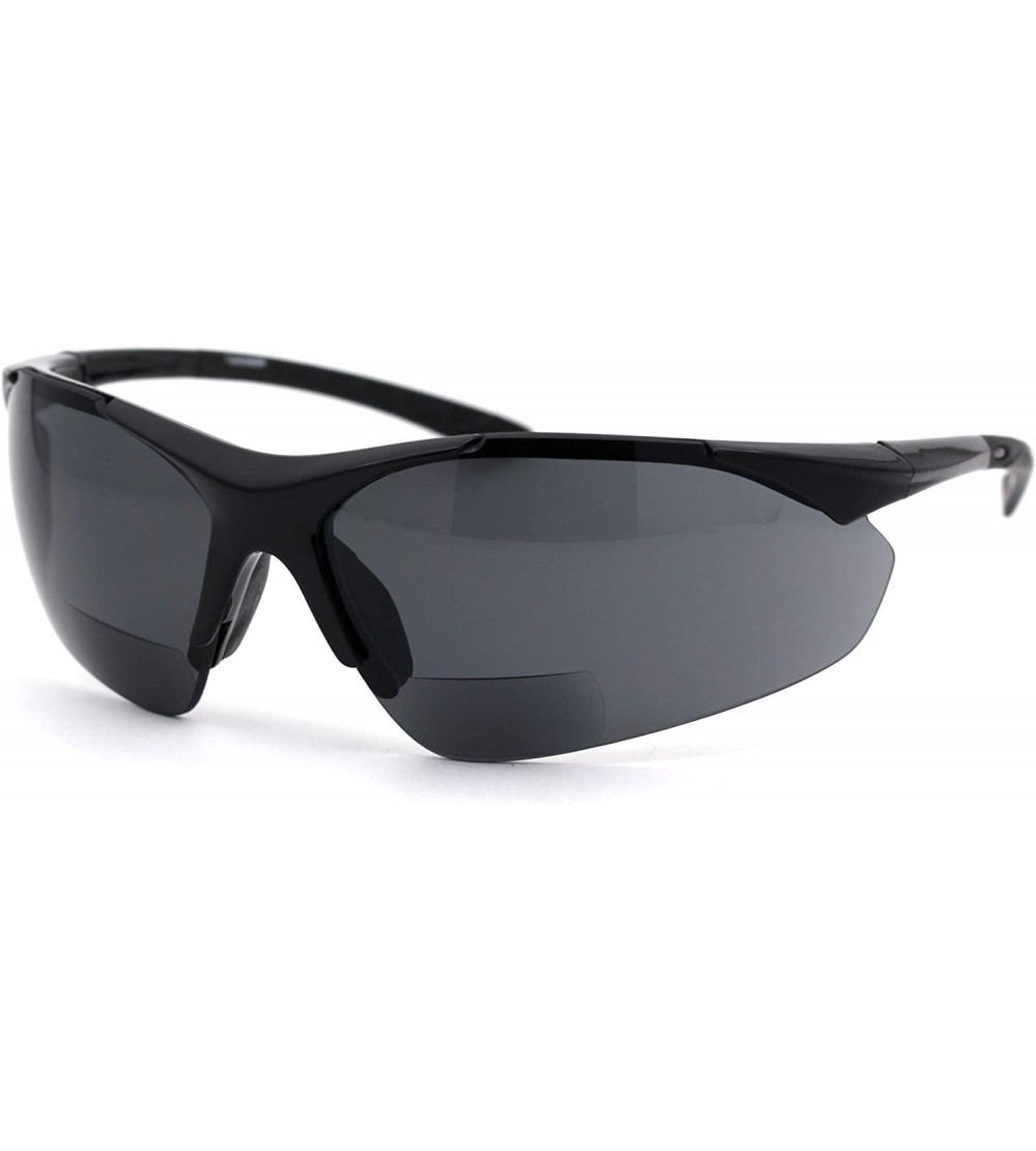 Sport Mens All Black Sport Baseball Half Rim Warp Around Bi-focal Reading Sunglasses - Shiny Black - C318XD40Y75 $26.13