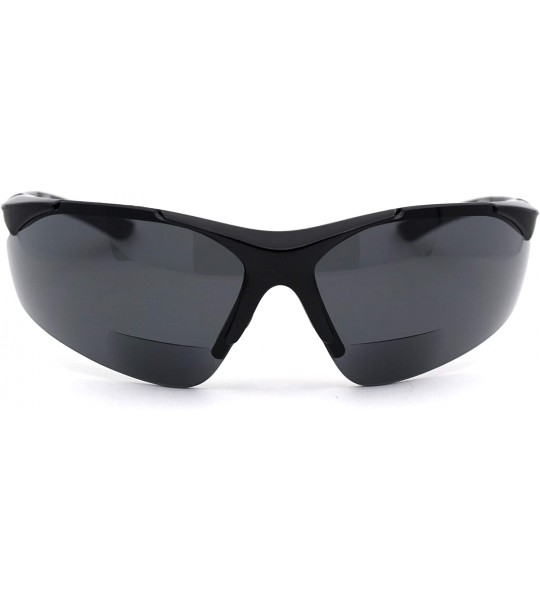 Sport Mens All Black Sport Baseball Half Rim Warp Around Bi-focal Reading Sunglasses - Shiny Black - C318XD40Y75 $26.13