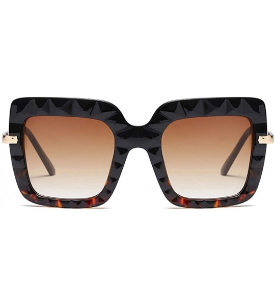 Oversized Women Square Oversize Sunglasses Fashion Half Metal Sun Glasses Female Trending - Black Leopard - CT18O3SZQA6 $19.77