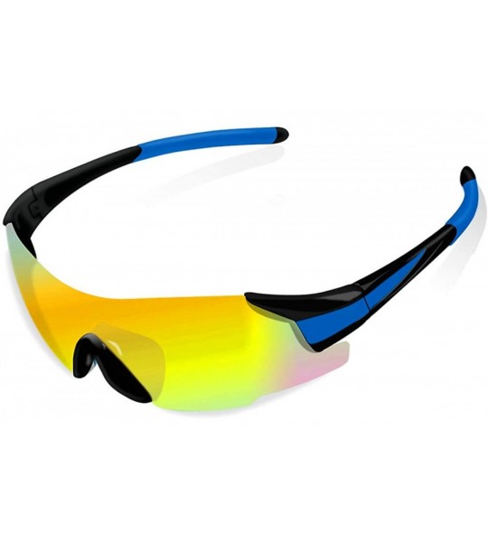 Sport Polarized Sports Sunglasses UV 400 Protection for Men Women Sunglasses - Blue Temple/Yellow Lens - CE190TKDMTO $25.43