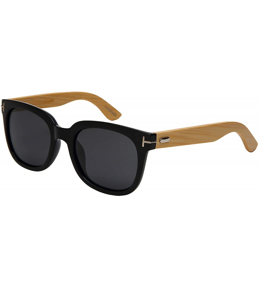 Square Light Weight Polarized Bamboo Wood Arm Square Sunglasses UV Protection Eco Friendly - CH18YTMAIWN $27.25