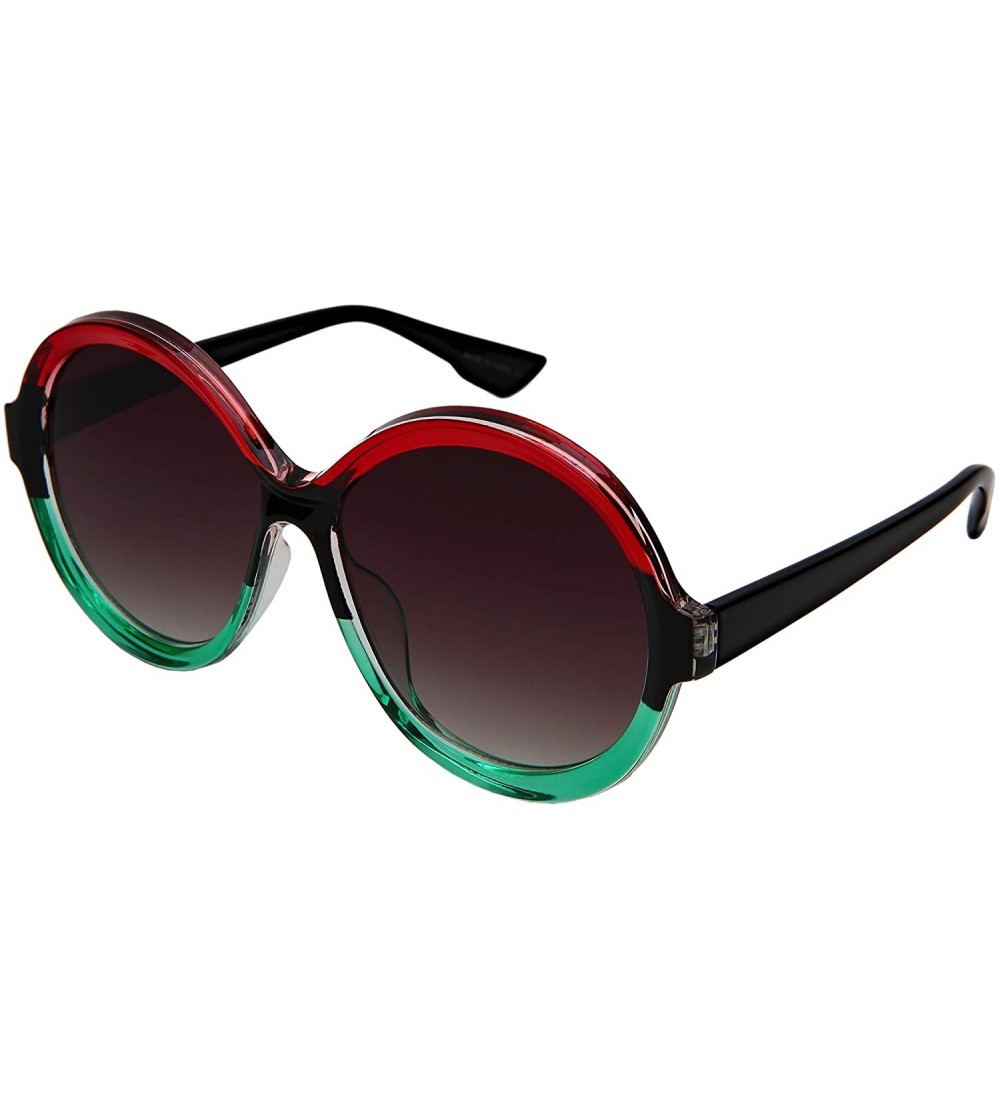 Oval Vintage Round Sunglasses for Women Tinted Color 34164-FLAP - Clear Red-clear Green Frame/Grey Gradient Lens - CK18H0OE9W...