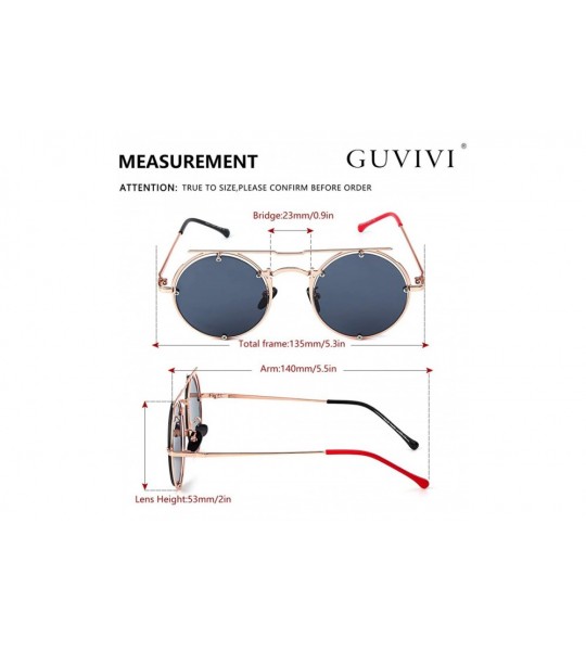 Round Retro Round Sunglasses Frame Fashion Mirrored Driving Steampunk Rivet Style UV400 - Gray-rose Gold - CZ196ELANGY $17.90