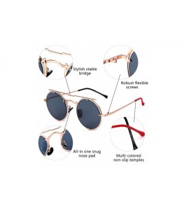 Round Retro Round Sunglasses Frame Fashion Mirrored Driving Steampunk Rivet Style UV400 - Gray-rose Gold - CZ196ELANGY $17.90