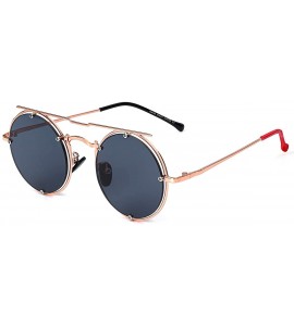 Round Retro Round Sunglasses Frame Fashion Mirrored Driving Steampunk Rivet Style UV400 - Gray-rose Gold - CZ196ELANGY $17.90