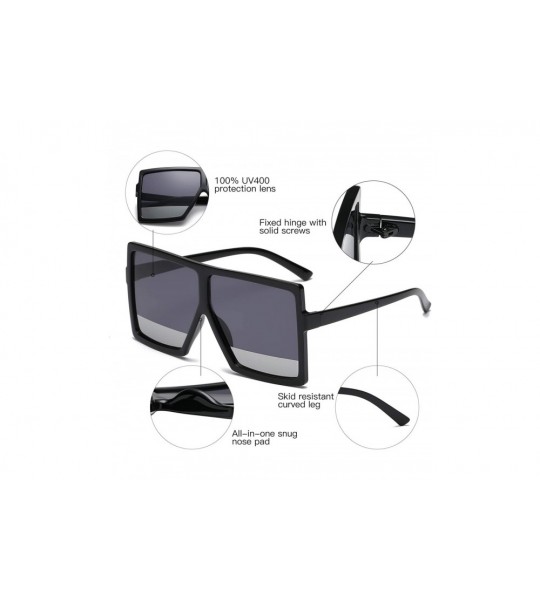 Wrap Square Oversized Sunglasses for Women Men Flat Top Fashion Shades - Black Frame- Black Silver Lens - CR18SU5MY7Y $21.26