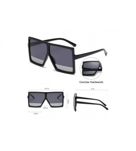 Wrap Square Oversized Sunglasses for Women Men Flat Top Fashion Shades - Black Frame- Black Silver Lens - CR18SU5MY7Y $21.26