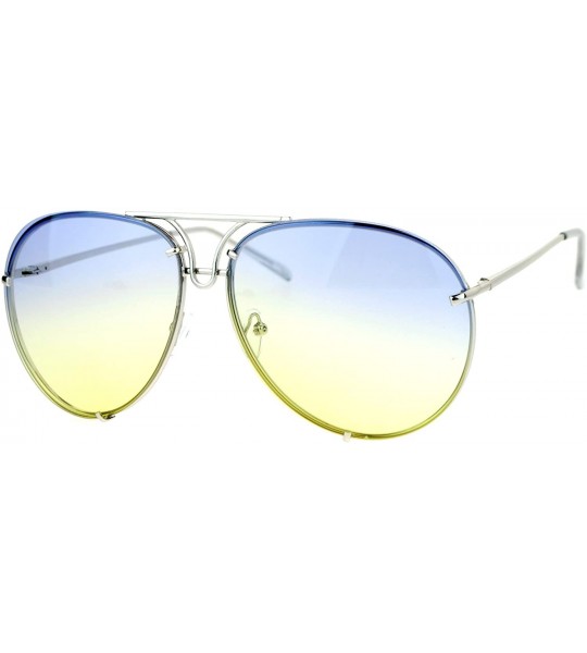 Oversized Retro Vintage Rimless Oceanic Lens Pilot Sunglasses - Blue Yellow - C912N8N8PHC $22.18