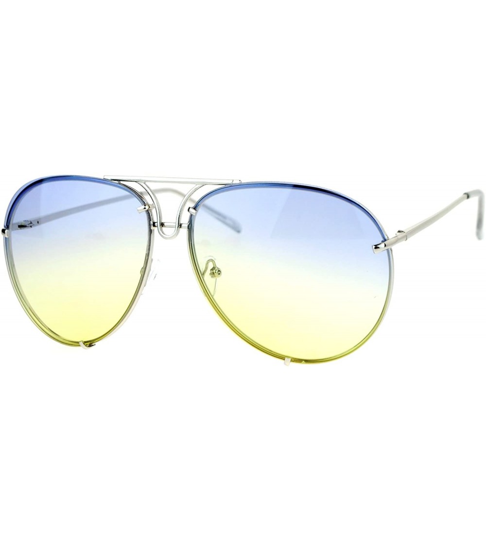 Oversized Retro Vintage Rimless Oceanic Lens Pilot Sunglasses - Blue Yellow - C912N8N8PHC $22.18