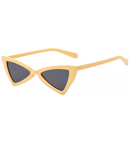 Butterfly Women Retro Cat Eye Vintage Small Thin Triangle Sunglasses Fashion - Beige Frame & Gray Lens - C618CX6AH05 $18.65