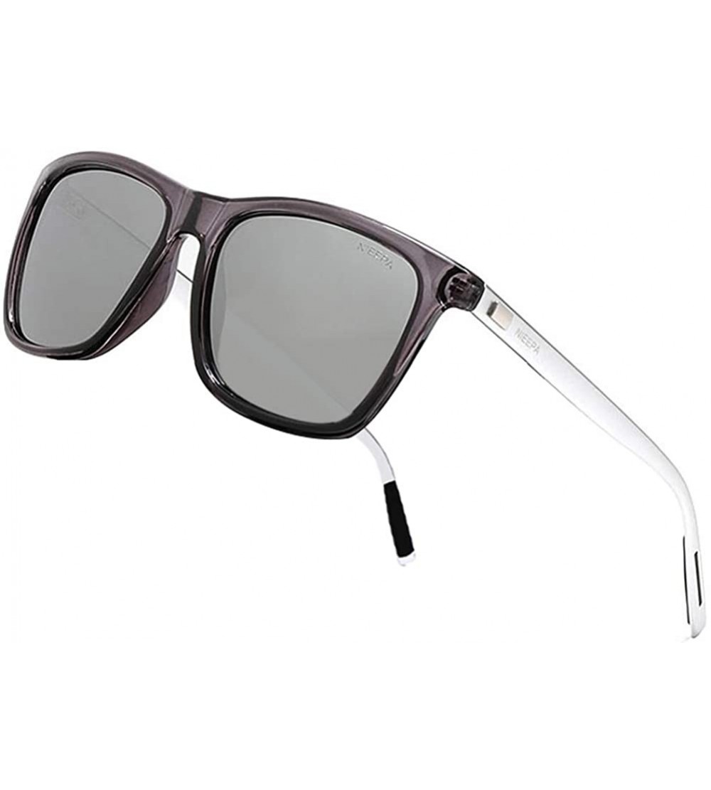 Wayfarer Rectangular Polarized Sunglasses AL-MG Temple Retro Driving Sun Glasses - Silver Lens/Trans Frame - C4185Q68A43 $24.05