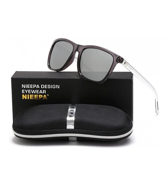 Wayfarer Rectangular Polarized Sunglasses AL-MG Temple Retro Driving Sun Glasses - Silver Lens/Trans Frame - C4185Q68A43 $24.05