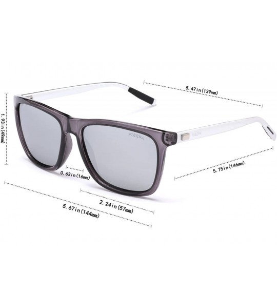 Wayfarer Rectangular Polarized Sunglasses AL-MG Temple Retro Driving Sun Glasses - Silver Lens/Trans Frame - C4185Q68A43 $24.05