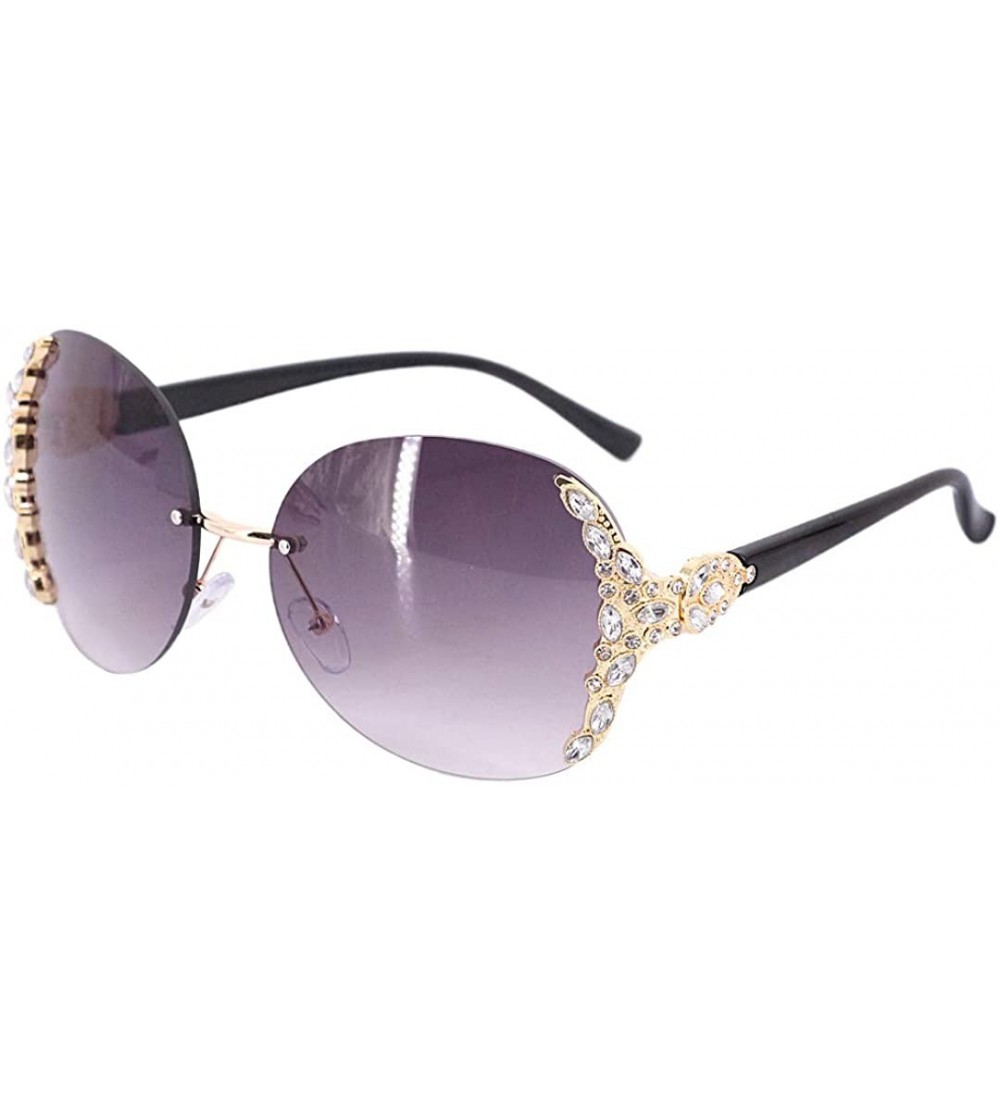 Oversized Sparkling Crystal Sunglasses UV Protection Rhinestone Sunglasses - Gold Frame Gradient Gray Lens - CH199KZ9RK7 $29.05
