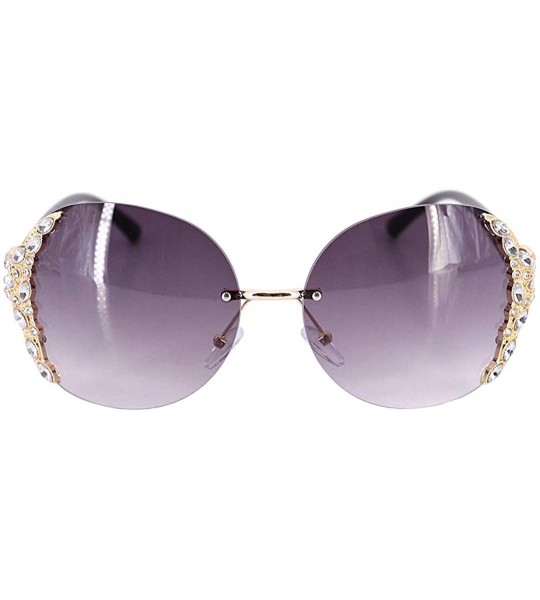 Oversized Sparkling Crystal Sunglasses UV Protection Rhinestone Sunglasses - Gold Frame Gradient Gray Lens - CH199KZ9RK7 $29.05