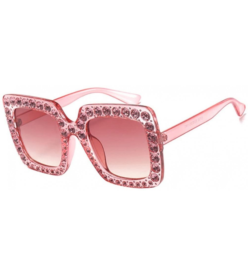 Square Rhinestone Women Square Sunglasses Oversized Vacation Beach Eyewear UV400 Protection - Red - CB18E2HT9QI $20.56