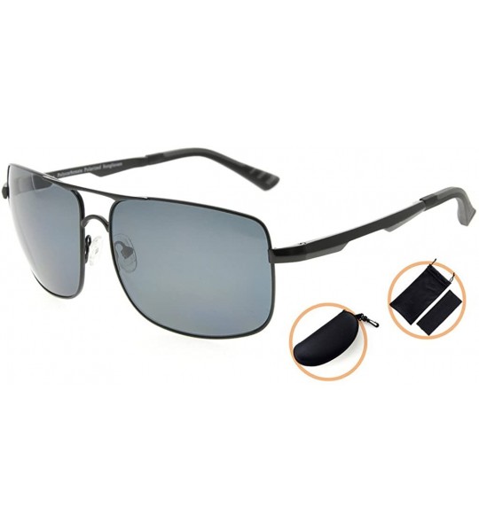 Rectangular Polycarbonate Polarized Sunglasses Men - Black/Grey Lens - CV186L8YN9H $56.99