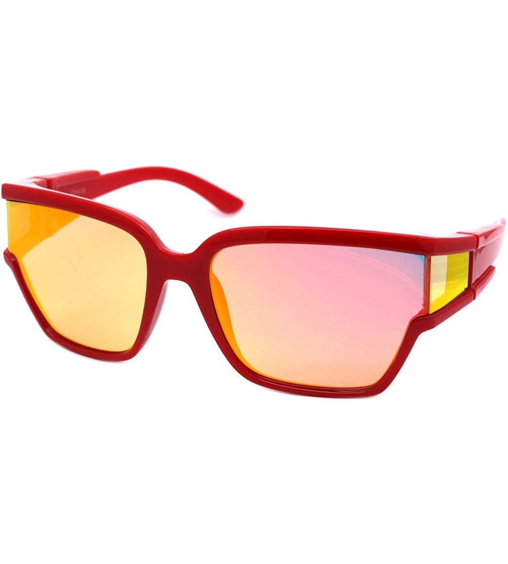 Square Womens Modern Fashion Sunglasses Shield Square Extended Side Lens UV400 - Red (Orange Red Mirror) - CK18Y6WSA2E $23.04