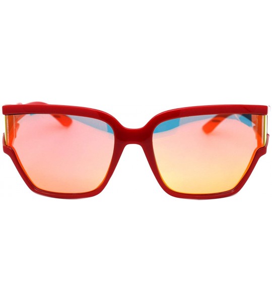 Square Womens Modern Fashion Sunglasses Shield Square Extended Side Lens UV400 - Red (Orange Red Mirror) - CK18Y6WSA2E $23.04