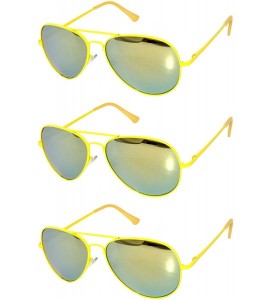 Oval Set of 3 Pairs Aviator Style Sunglasses Colored Metal Frame Spring Hinges - Mirror_lens_yellow_frame_3_pairs - CE17YW9KH...