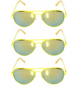 Oval Set of 3 Pairs Aviator Style Sunglasses Colored Metal Frame Spring Hinges - Mirror_lens_yellow_frame_3_pairs - CE17YW9KH...