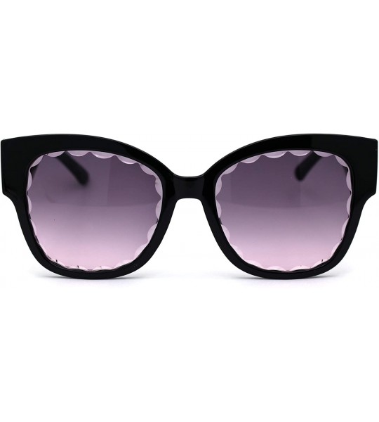 Rectangular Womens Bevel Flower Paddle Lens Horn Rim Sunglasses - Black Purple Smoke - CA197M474XO $23.04