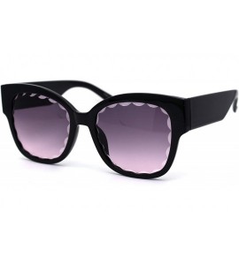 Rectangular Womens Bevel Flower Paddle Lens Horn Rim Sunglasses - Black Purple Smoke - CA197M474XO $23.04