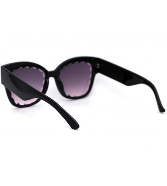 Rectangular Womens Bevel Flower Paddle Lens Horn Rim Sunglasses - Black Purple Smoke - CA197M474XO $23.04