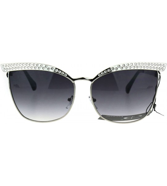 Cat Eye Womens Metal Rim Jewel Eye Brow Cat Eye Butterfly Sunglasses - Silver Smoke - CO182SU8U0N $23.19