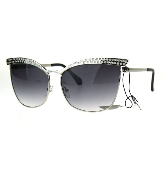 Cat Eye Womens Metal Rim Jewel Eye Brow Cat Eye Butterfly Sunglasses - Silver Smoke - CO182SU8U0N $23.19