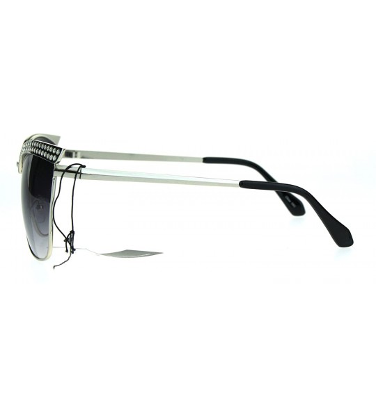 Cat Eye Womens Metal Rim Jewel Eye Brow Cat Eye Butterfly Sunglasses - Silver Smoke - CO182SU8U0N $23.19