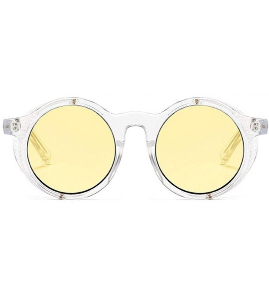 Round 2020 New Transparent Color Punk Flip Sunglasses Men Women Fashion UV400 Round Glasses - Clear&yellow - C51935CSQQI $25.73