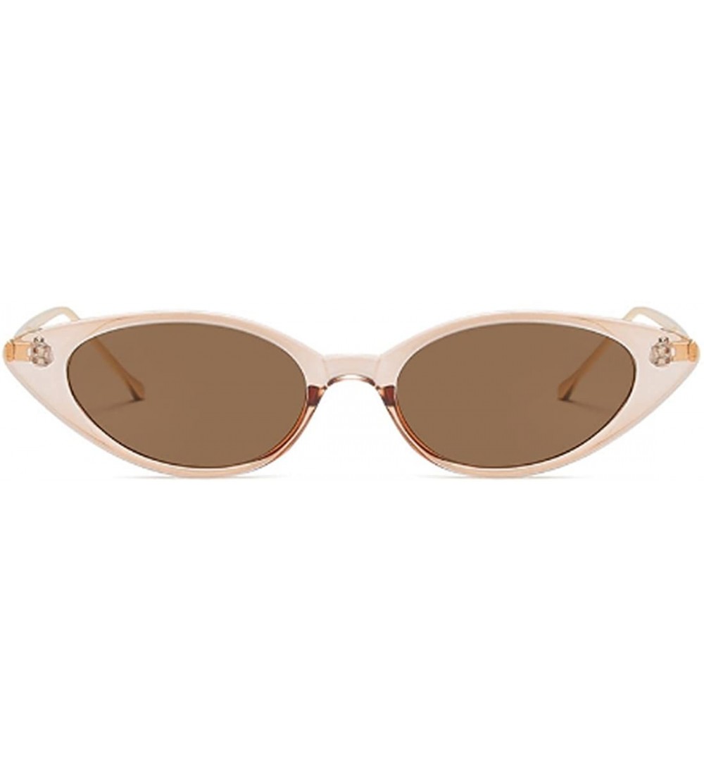 Oval Unisex Vintage Slender Oval Sunglasses Small Metal Frame lens eyewear - Brown - CJ18DTND490 $21.76