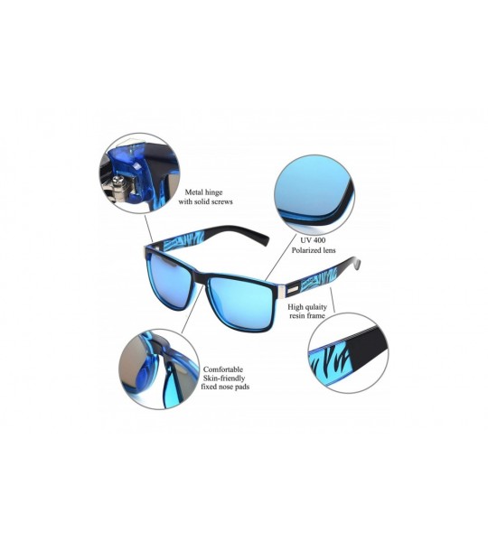 Square Vintage Retro Polarized Sunglasses for Men and Women 100% UV Protection Driving Glasses - Blue Frame - CN18Y032MN0 $22.78