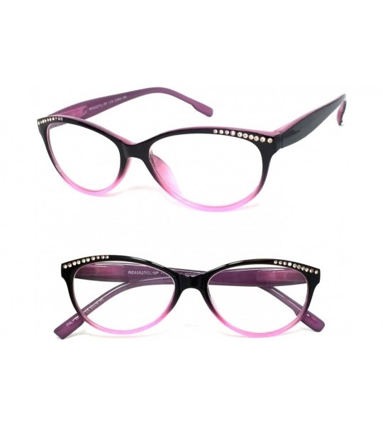 Cat Eye Womens Retro Cat Eye Rhinestones Reading Glasses Clear Lens Spring Hinges (Two Tones(Black & Pink) - 3.00) - C218H3CH...