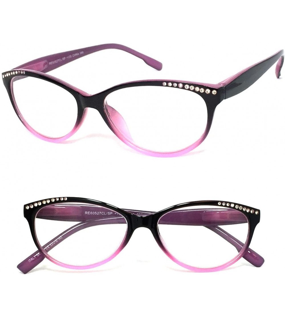 Cat Eye Womens Retro Cat Eye Rhinestones Reading Glasses Clear Lens Spring Hinges (Two Tones(Black & Pink) - 3.00) - C218H3CH...