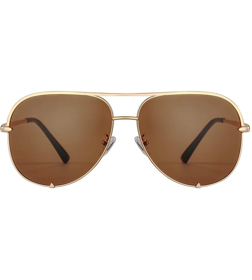 Wrap Mirrored Aviator Sunglasses For Men Women Fashion Designer UV400 Sun Glasses - Gold/Brown - CJ198N5K0E7 $29.26