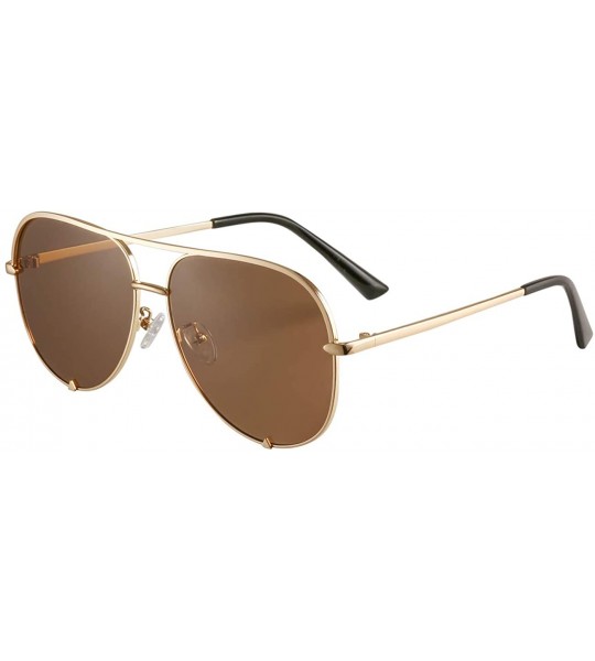 Wrap Mirrored Aviator Sunglasses For Men Women Fashion Designer UV400 Sun Glasses - Gold/Brown - CJ198N5K0E7 $29.26