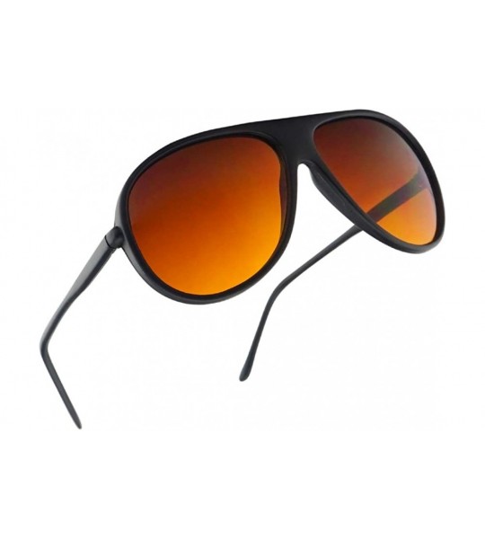 Goggle 80's Retro Round XL Blue Blocking Aviator Bomber Sunglasses - Matte Black - C2183R3OU0N $22.45