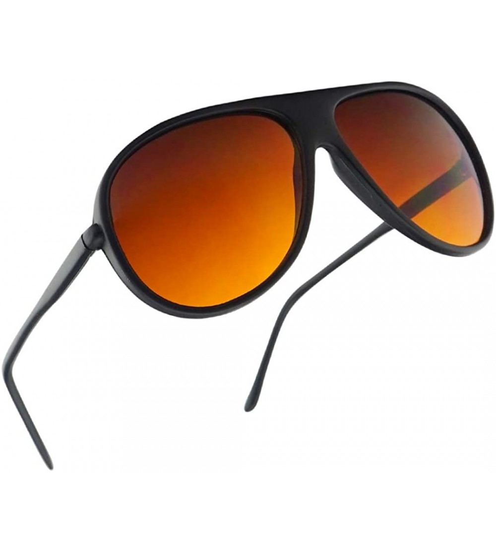 Goggle 80's Retro Round XL Blue Blocking Aviator Bomber Sunglasses - Matte Black - C2183R3OU0N $22.45