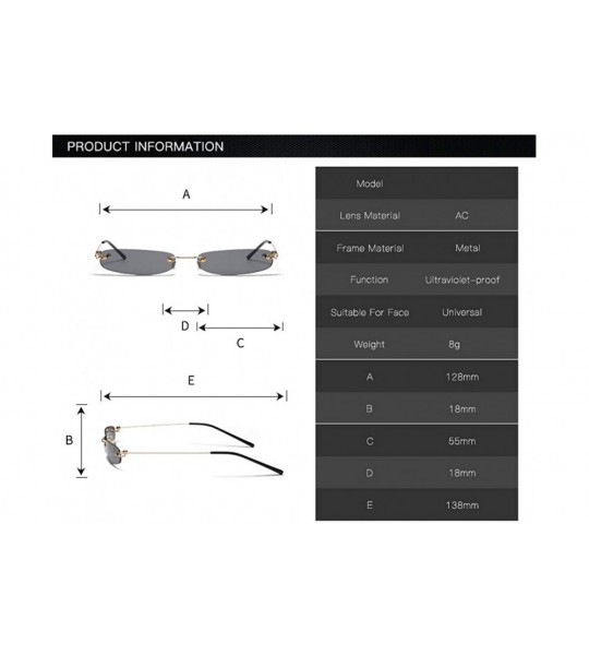 Rectangular YUMIAOGLS Retro Small Square Frameless Sunglasses for Women/Men Metal Legs UV400 - C6 - C019054GTOM $14.92