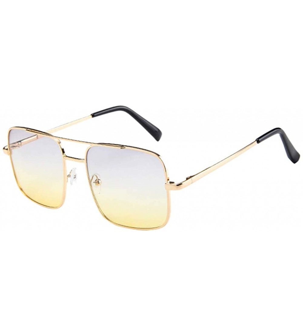 Oval Sunglasses for Men and Women Sun Glasses Color Mirror Lens UV Blocking Square Metal Frame Beach Glasses - Yellow - CN194...