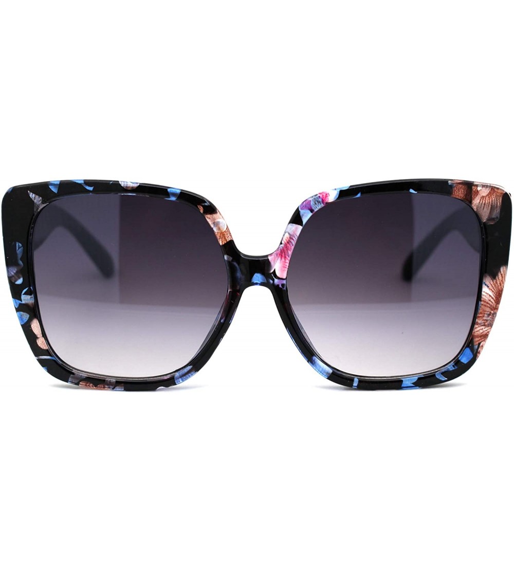 Butterfly Womens Thick Plastic Butterfly Fashion Sunglasses - Purple Floral Smoke - CT18YTEL68O $19.04