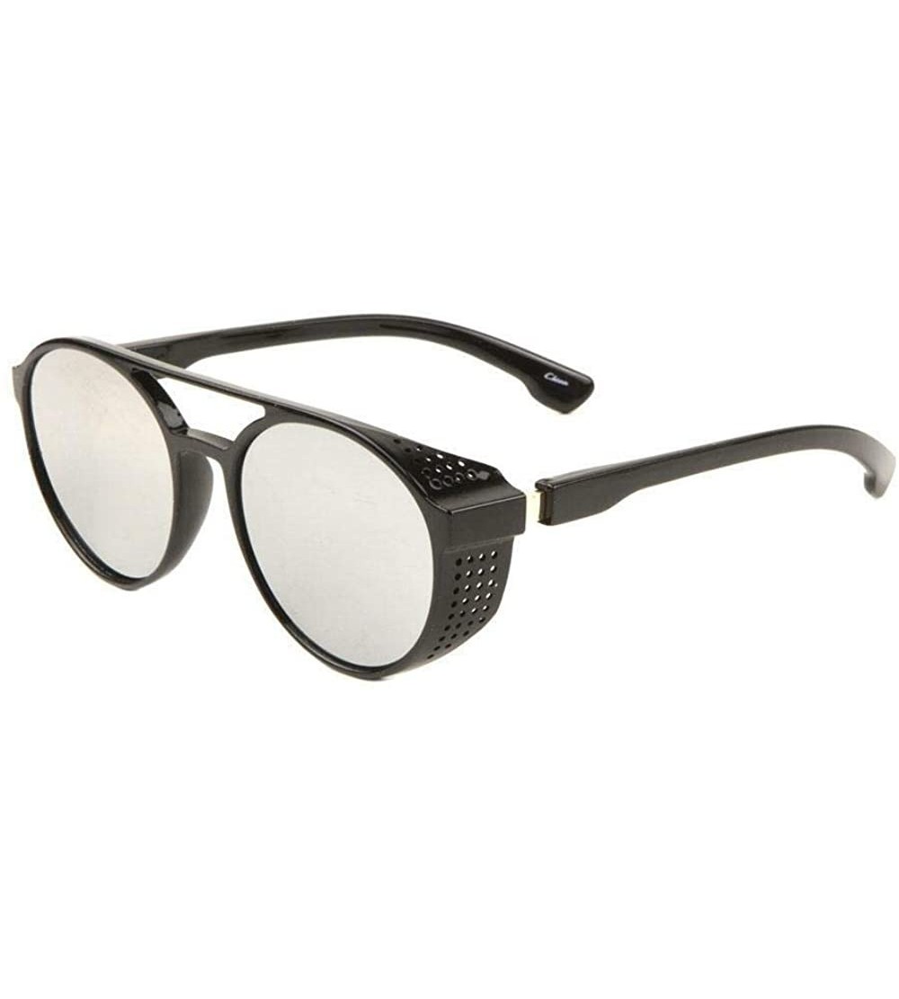 Wrap Pines Side Shield Luxury Flat Top Round Lens Aviator Sunglasses - Black & Gold Frame - CO18WG09CN5 $18.69