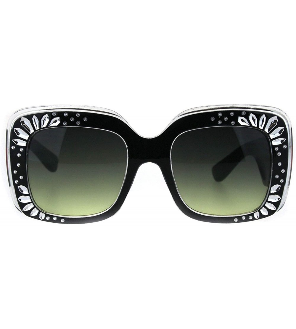 Rectangular Concave Engrave Bling Sparkling Jewel Rectangular Thick Plastic Sunglasses - Black Green Smoke - CP18H6R8R6E $23.25