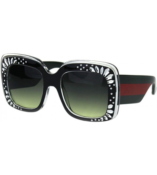 Rectangular Concave Engrave Bling Sparkling Jewel Rectangular Thick Plastic Sunglasses - Black Green Smoke - CP18H6R8R6E $23.25